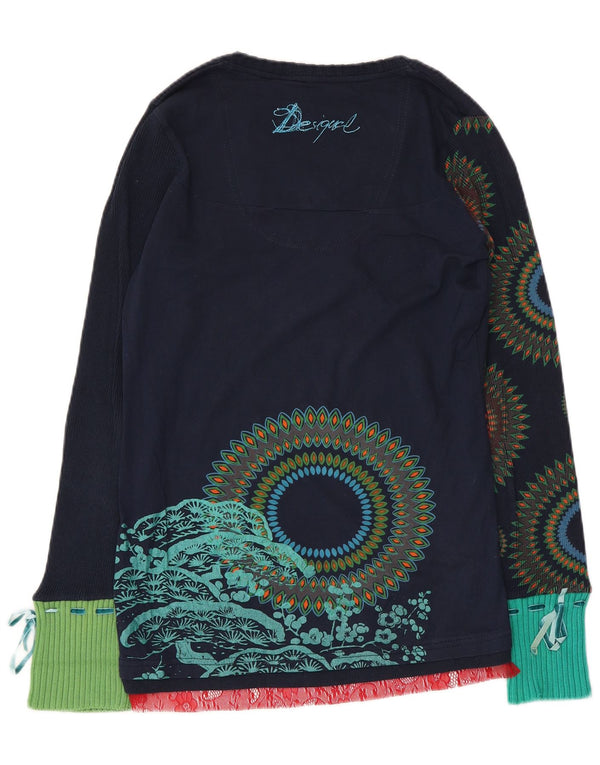 Top grafic pentru femei Desigual cu mânecă lungă UK 12 Medium Bleumarin Geometric