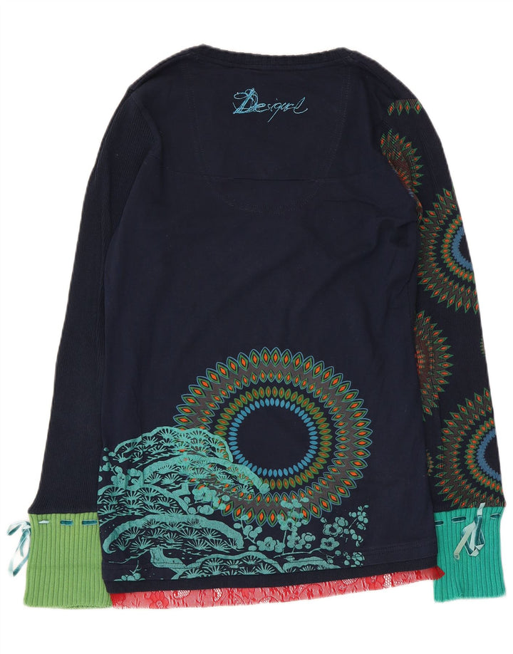 Top grafic pentru femei Desigual cu mânecă lungă UK 12 Medium Bleumarin Geometric