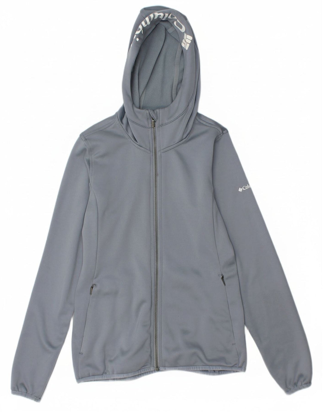 COLUMBIA Womens Graphic Zip Hoodie Sweater UK 10 Small Grey Polyester