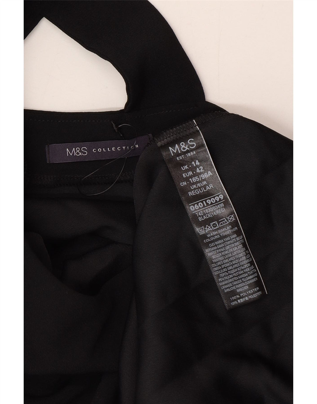 Rochie cort pentru femei Marks & Spencer cu mâneci 3/4 UK 14 Poliester negru mare