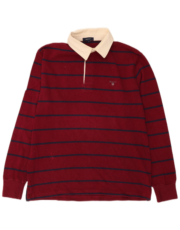 Tricou polo rugby pentru bărbați cu mânecă lungă Gant 2XL, bumbac cu dungi bordeaux