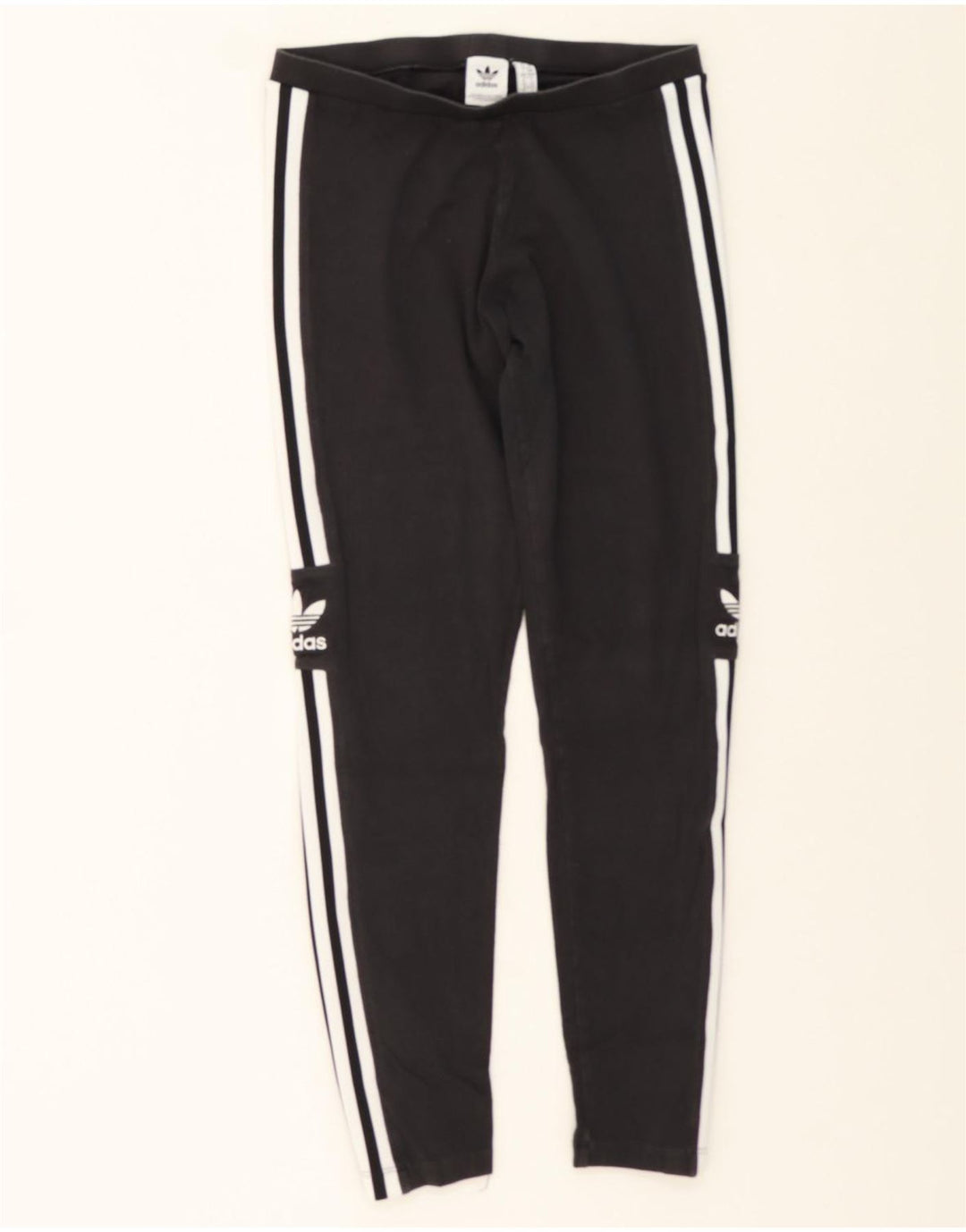 ADIDAS Womens Graphic Leggings UK 14 Medium Black Cotton Vintage Adidas and Second-Hand Adidas from Messina Hembry 