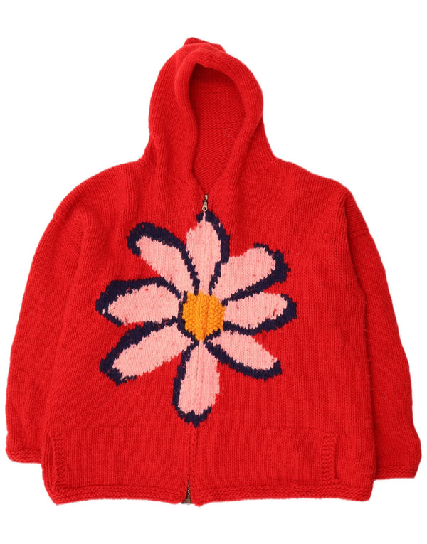 Cardigan cu glugă cu grafică vintage pentru femei UK 22 3XL Roșu Floral