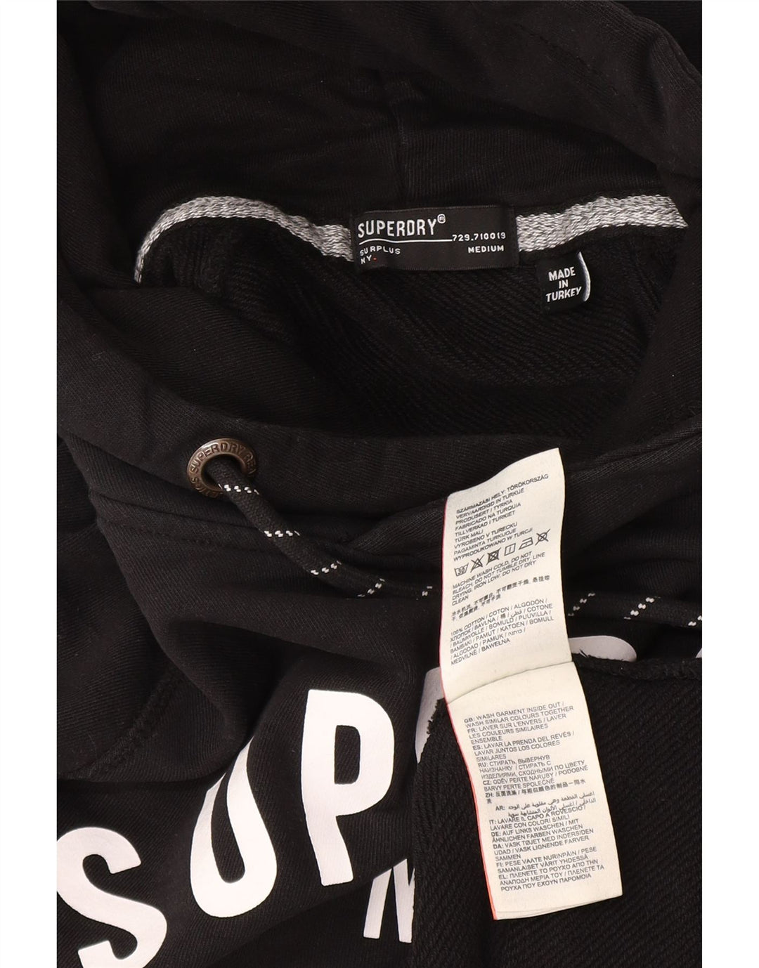 Pulover cu glugă grafic Superdry pentru bărbați, bumbac mediu negru