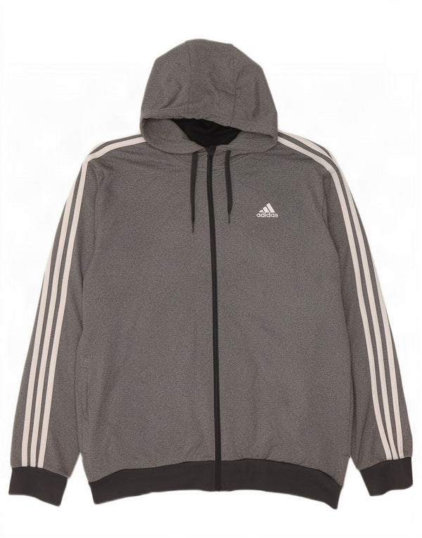 Pulover Adidas pentru bărbați, cu fermoar, UK 46/48 XL, poliester color bloc de culoare gri