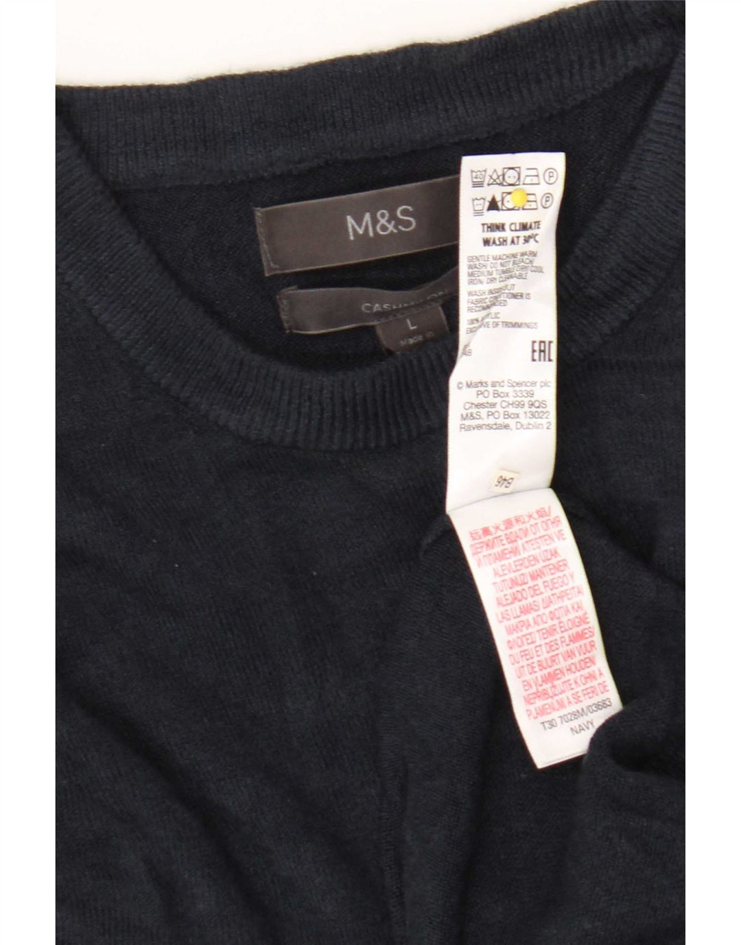 Pulover pentru bărbați Marks & Spencer, cu gât roșu, mare, acrilic, albastru bleumarin