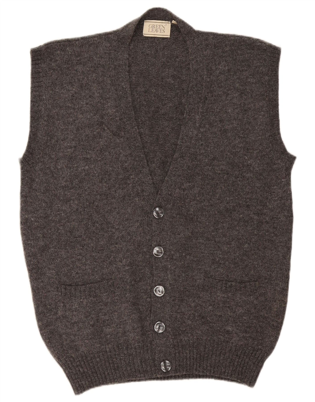 Pulover Cardigan fără mâneci pentru bărbați Green Leaves Lână gri mediu