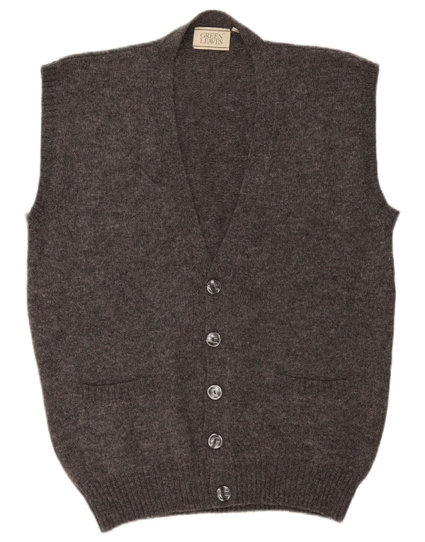 Pulover Cardigan fără mâneci pentru bărbați Green Leaves Lână gri mediu