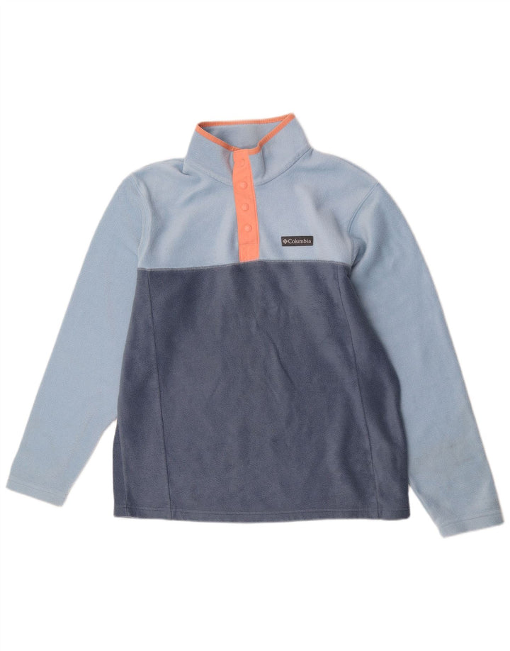 Pulover Columbia pentru bărbați, cu gât cu nasturi, fleece, albastru mediu, poliester bloc de culoare