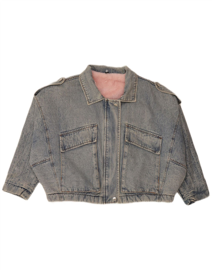 COLECȚIE NOUĂ Jachetă de denim supradimensionată pentru femei cu mâneci 3/4 UK 10 Small Blue