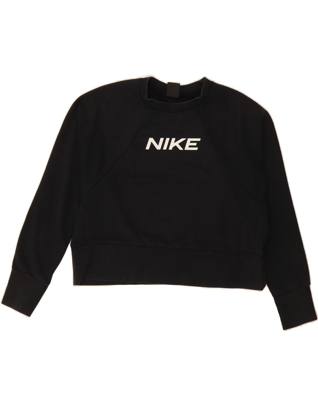NIKE Womens Graphic Crop Sweatshirt Jumper UK 14 Medium Black Vintage Nike and Second-Hand Nike from Messina Hembry 