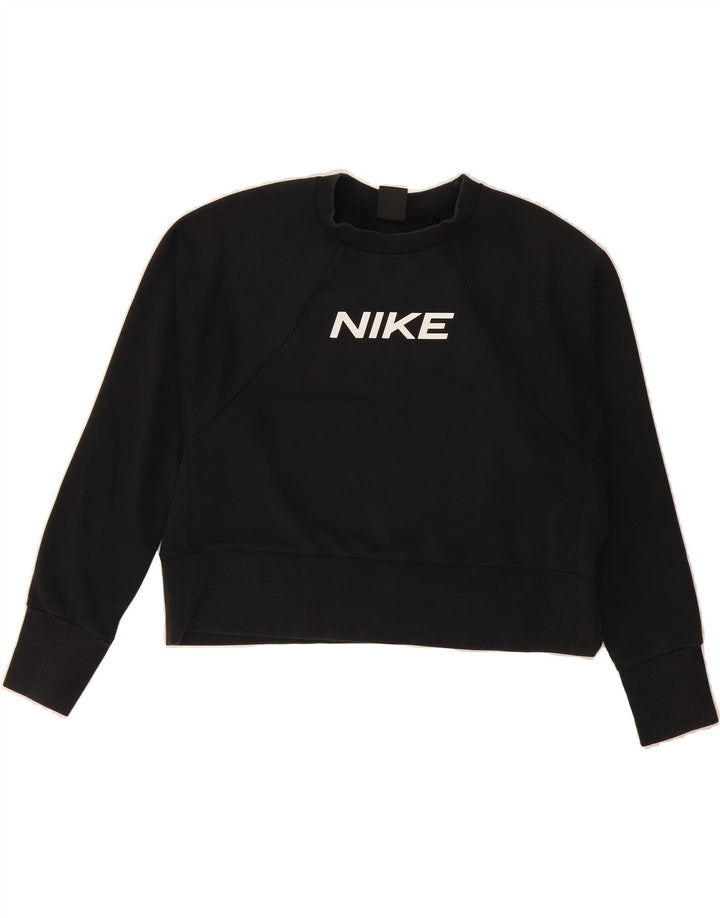 NIKE Womens Graphic Crop Sweatshirt Jumper UK 14 Medium Black Vintage Nike and Second-Hand Nike from Messina Hembry 
