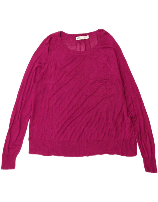 Pulover pentru femeie Zara, cu gât de barcă, UK 14, viscoză violet mediu