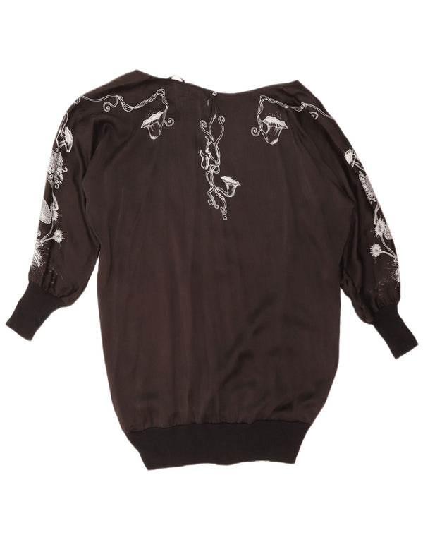 Top cu grafic supradimensionat ZARA pentru femei cu mânecă lungă UK 14 Medium Black Floral