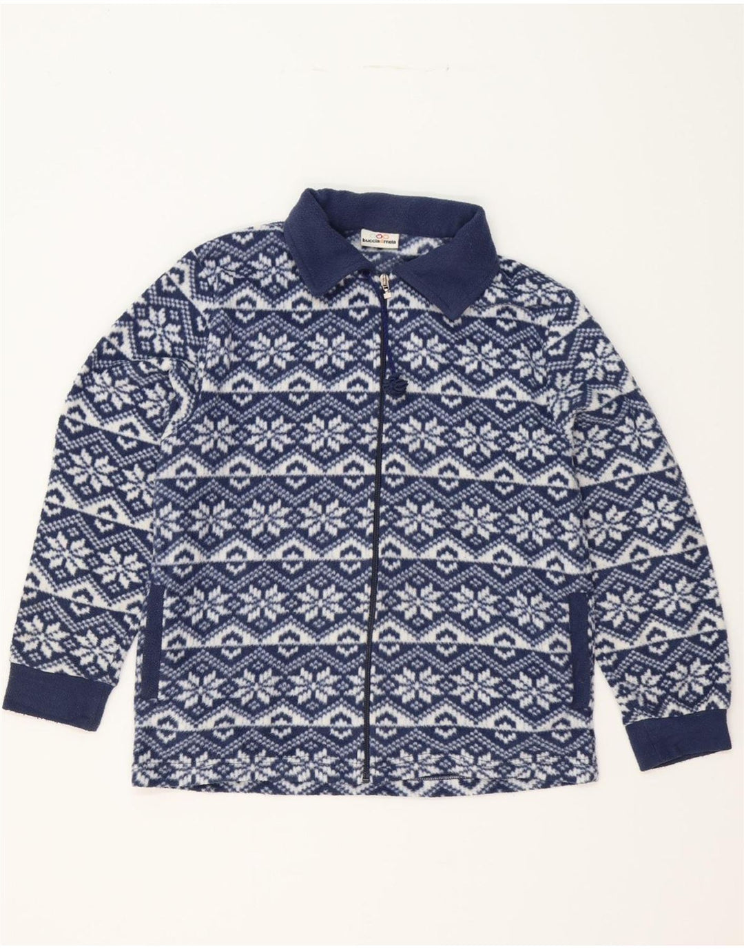 VINTAGE Womens Fleece Jacket UK 14 Medium Navy Blue Fair Isle Polyester Vintage Vintage and Second-Hand Vintage from Messina Hembry 