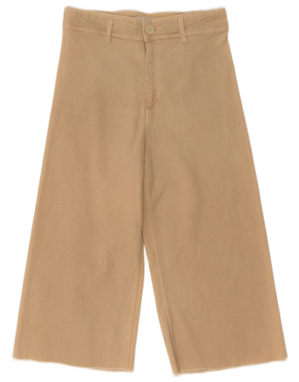 Pantaloni Capri largi cu talie înaltă pentru femei Zara EU 38 Mici L28 L20 Bej