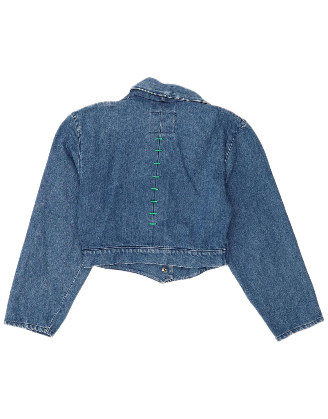 Jachetă de denim crop vintage pentru femei UK 10 mic, albastru, bumbac
