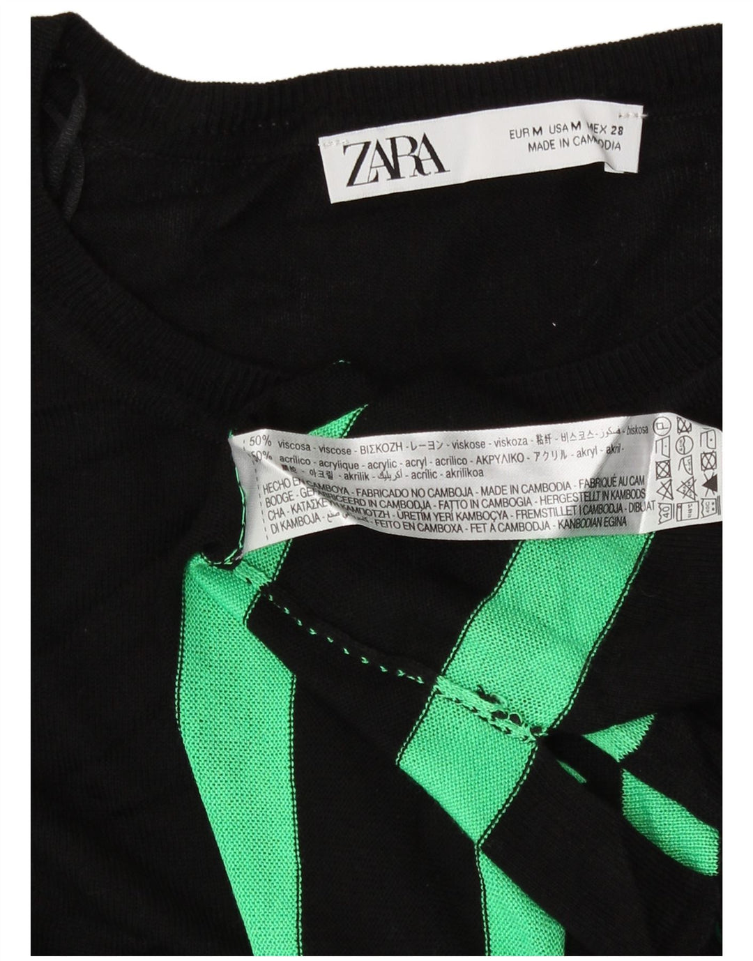 Pulover pentru femei Zara, cu model abstract, cu gât de barcă, UK 14 Medium Negru