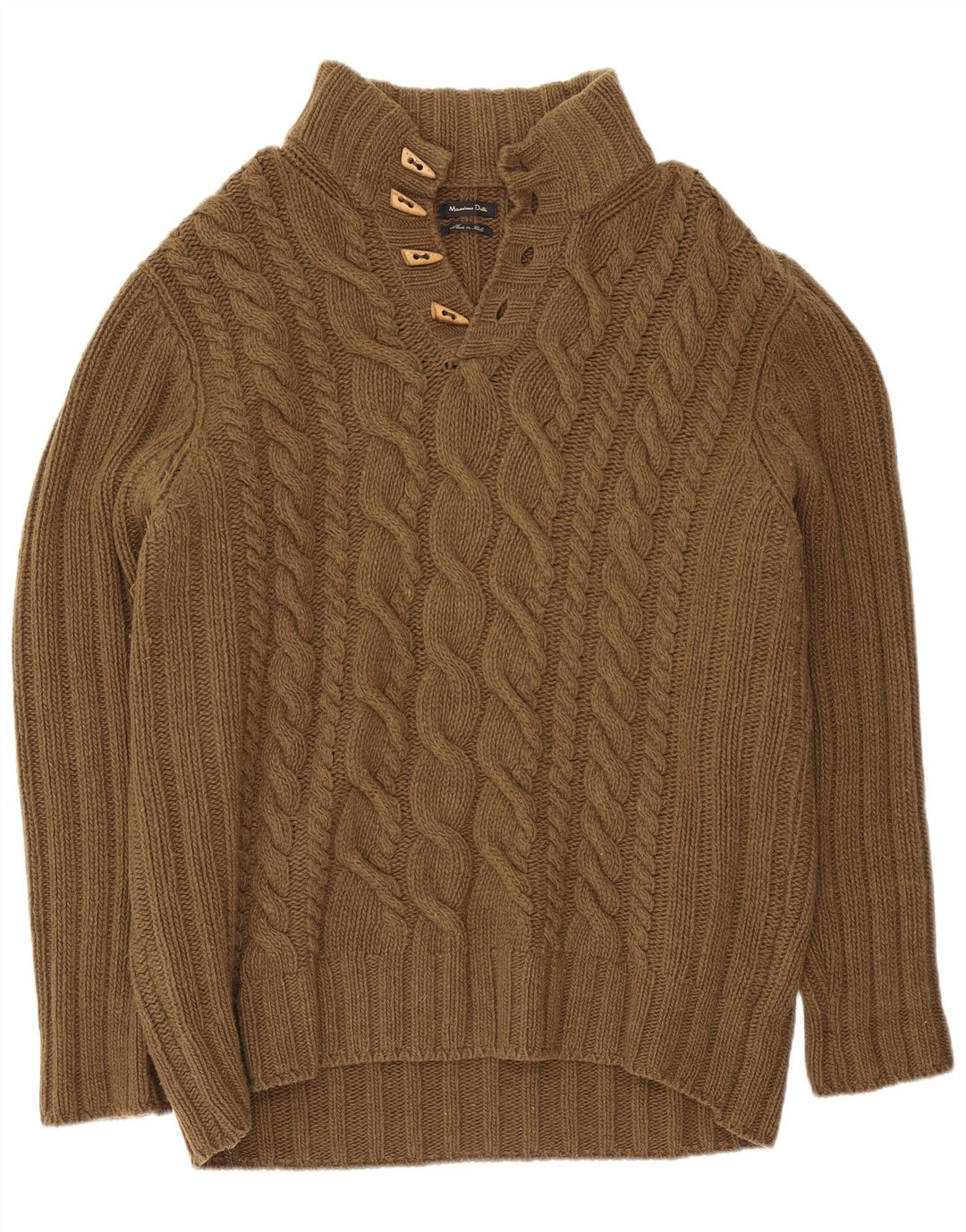 Massimo Dutti Pulover cu gât cu nasturi pentru bărbați UK 44 2XL Lână maro