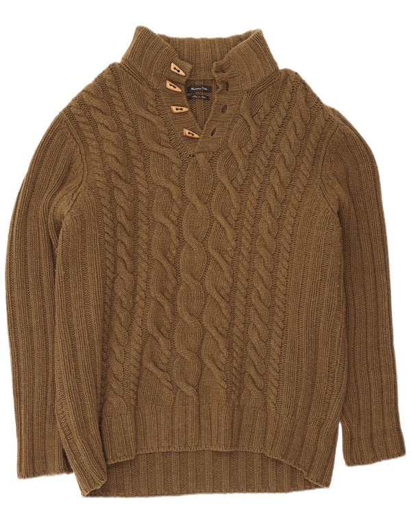 Massimo Dutti Pulover cu gât cu nasturi pentru bărbați UK 44 2XL Lână maro