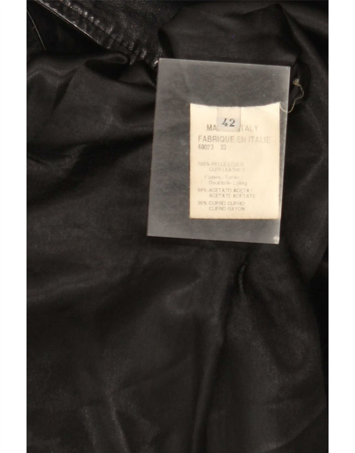 Palton de piele vintage pentru femei, cu croială relaxată, cu două piept, IT 42 mediu negru