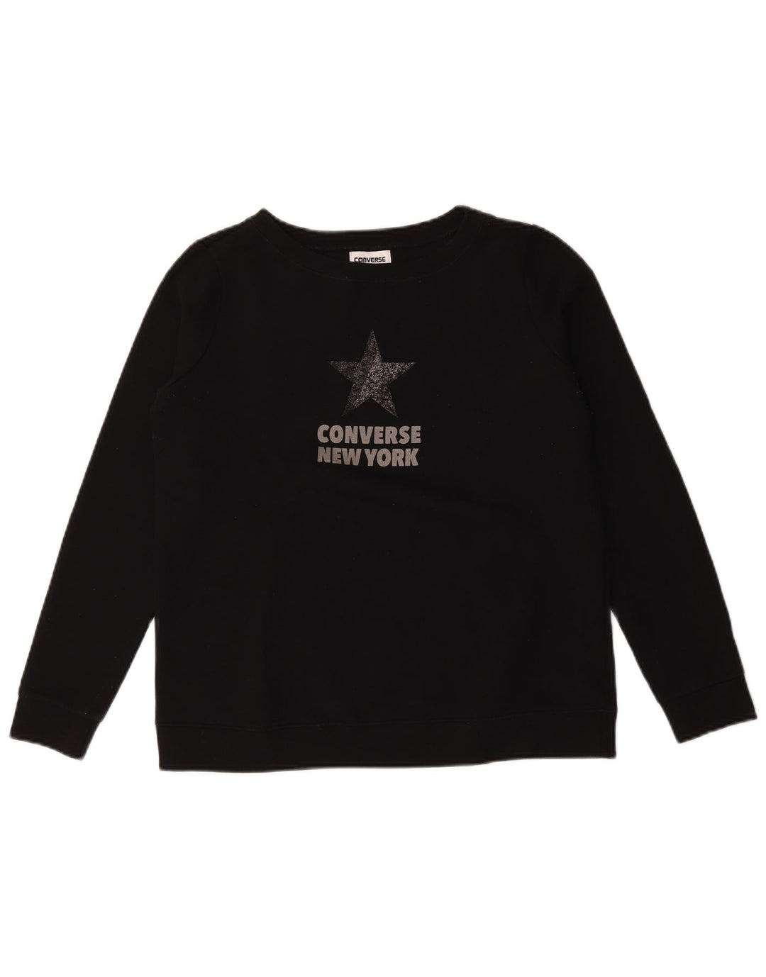 Pulover de hanorac grafic Converse pentru femei UK 14, bumbac mediu negru