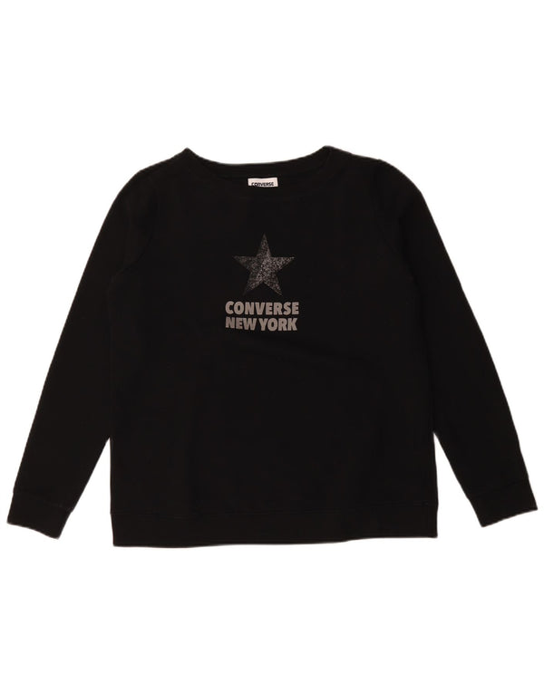 Pulover de hanorac grafic Converse pentru femei UK 14, bumbac mediu negru