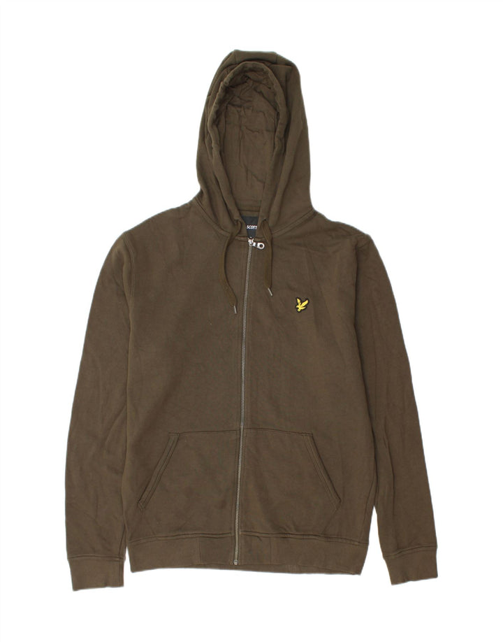 Pulover Lyle & Scott pentru bărbați, cu fermoar, bumbac kaki mediu