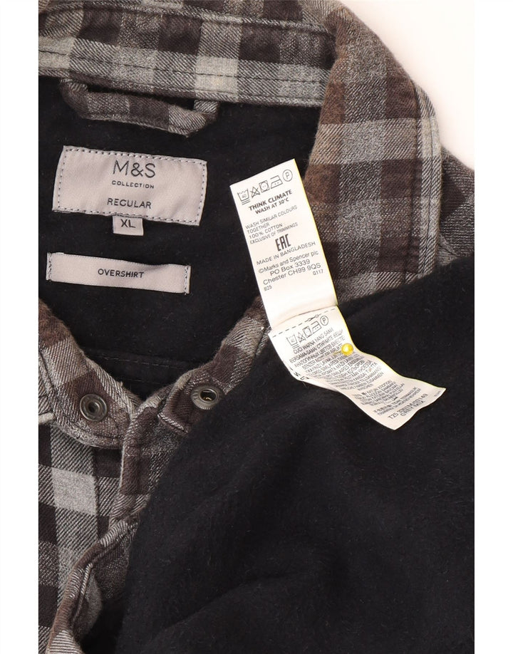 Cămașă pentru bărbați Marks & Spencer, cu tăiere obișnuită, de flanel, XL, gri Gingham