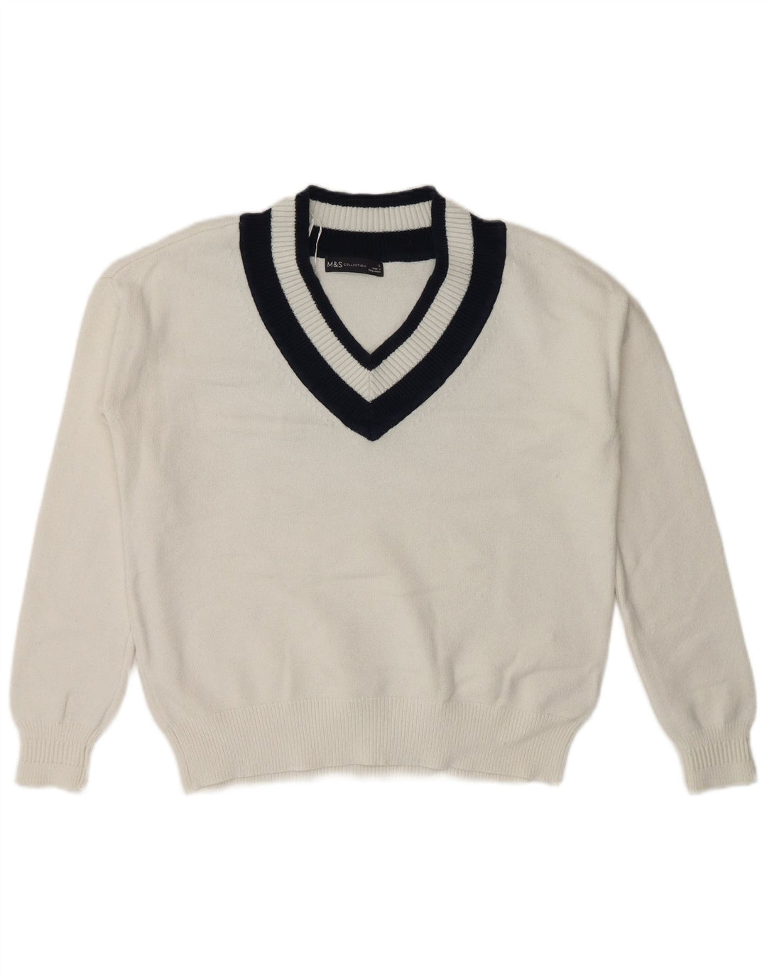 Pulover cu decolteu în V pentru femei Marks & Spencer UK 10, mic, alb, bloc de culoare