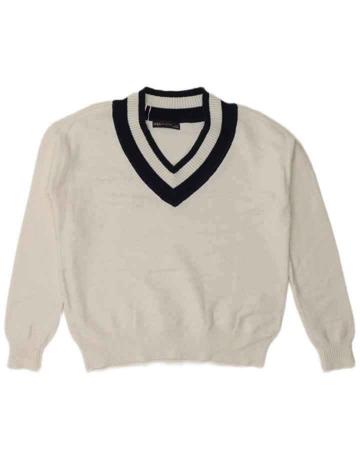 Pulover cu decolteu în V pentru femei Marks & Spencer UK 10, mic, alb, bloc de culoare