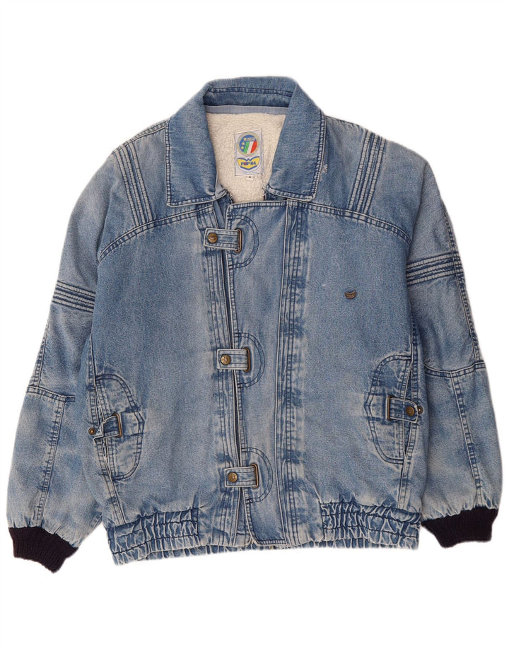 POP 84 Jachetă pentru bărbați, vintage, de denim, Sherpa, 38, albastru mediu, bumbac