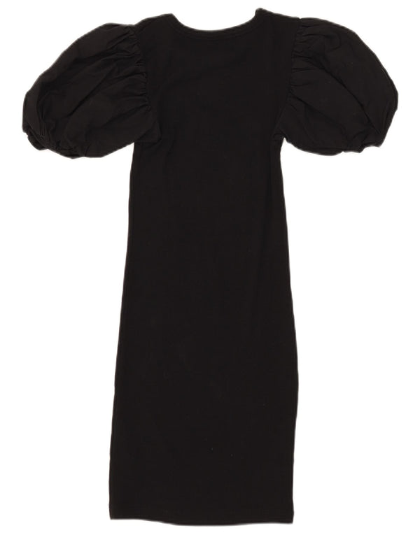 Zara Womens Short Sleeves Jumper Dress UK 8 Small Black Cotton