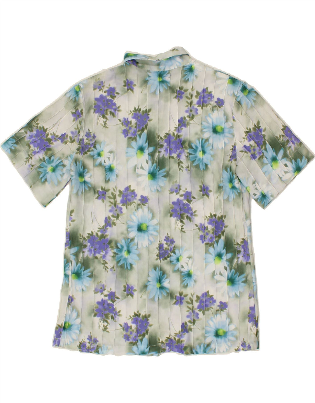 VINTAGE Womens Short Sleeve Shirt UK 14 Medium Grey Floral Vintage Vintage and Second-Hand Vintage from Messina Hembry 