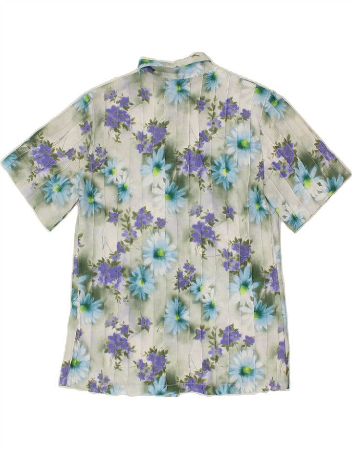 VINTAGE Womens Short Sleeve Shirt UK 14 Medium Grey Floral Vintage Vintage and Second-Hand Vintage from Messina Hembry 