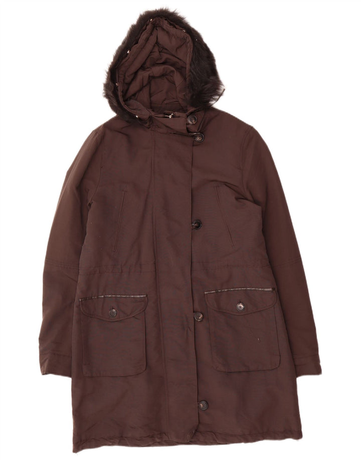Jachetă parka cu glugă Massimo Dutti pentru femei UK 14 Poliester maro mediu