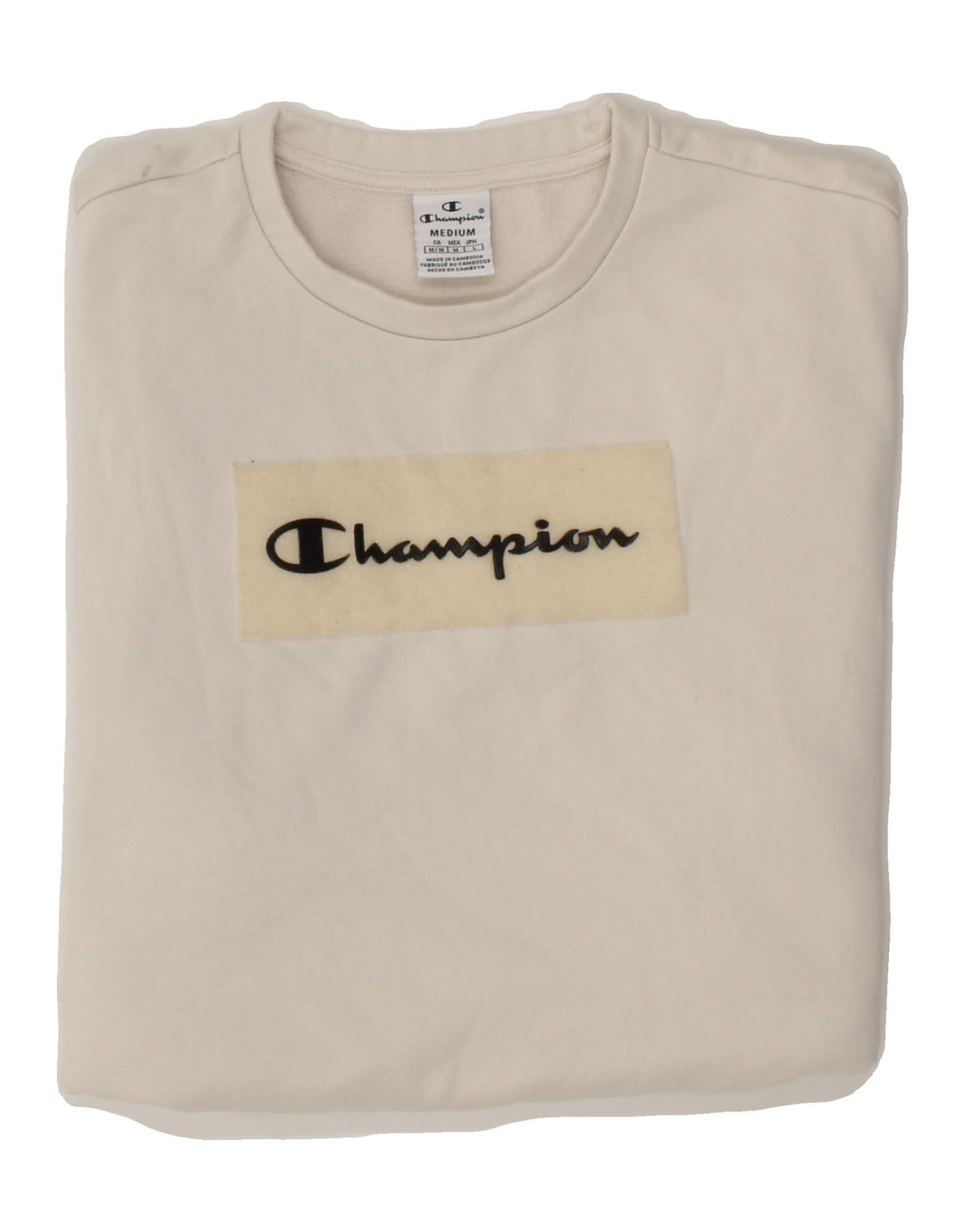 CHAMPION Womens Graphic Sweatshirt Jumper UK 14 Medium White Vintage Champion and Second-Hand Champion from Messina Hembry 