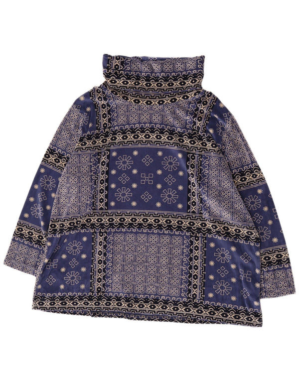 Top din catifea vintage pentru femei cu mânecă lungă UK 20 2XL albastru bumbac floral