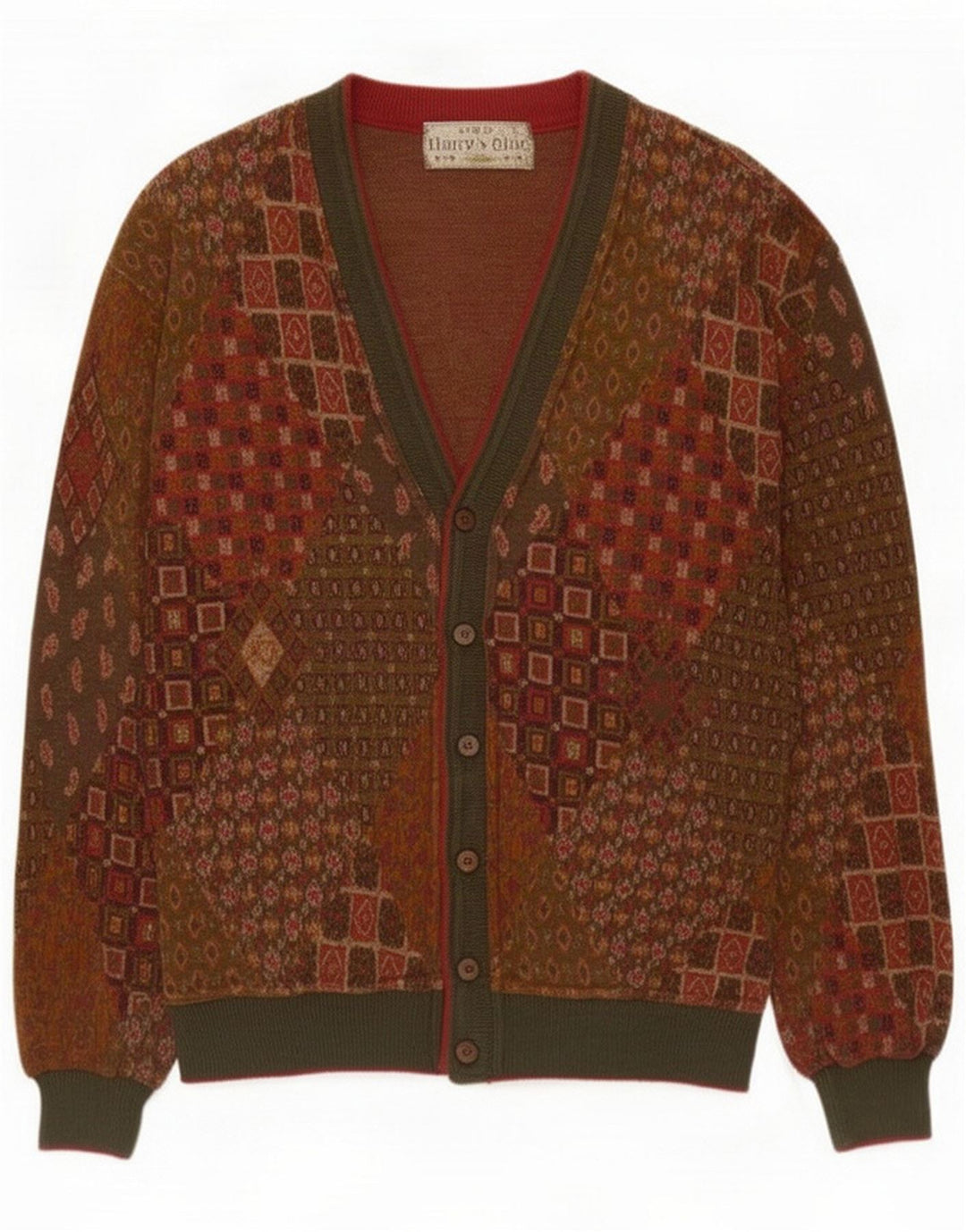 Cardigan Vintage pentru bărbați, bumbac mozaic maro mediu