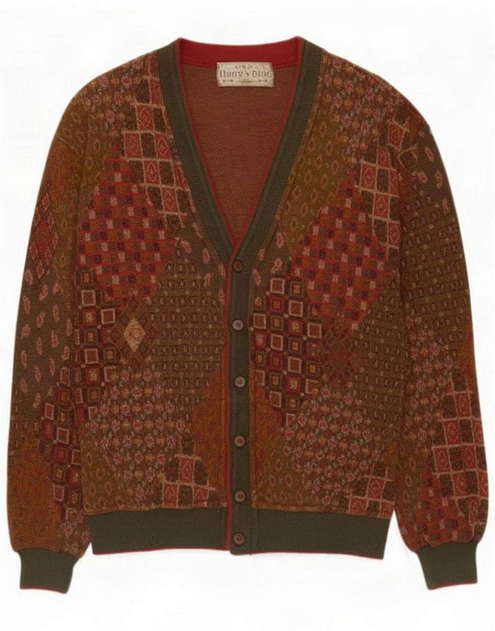 Cardigan Vintage pentru bărbați, bumbac mozaic maro mediu