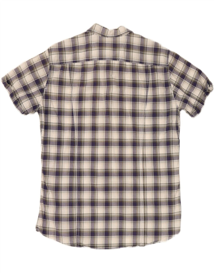 BENETTON Mens Short Sleeve Shirt Medium Navy Blue Check Vintage Benetton and Second-Hand Benetton from Messina Hembry 