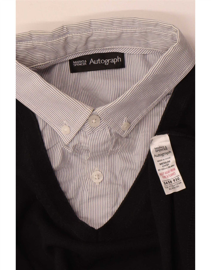 Pulover cu decolteu în V cu autograf pentru bărbați Marks & Spencer, bumbac mediu negru
