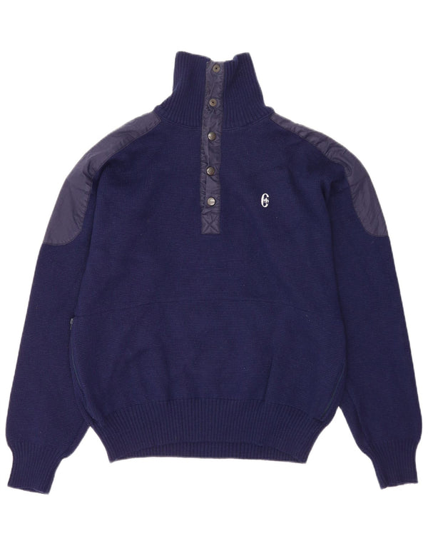 Conte of Florence Mens Button Neck Jumper Sweater IT 52 Large Navy Blue