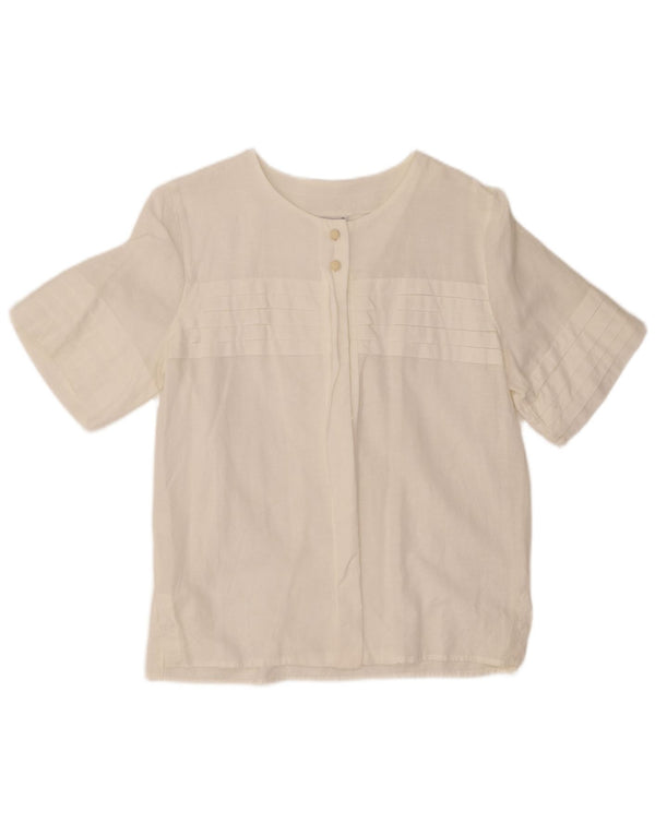 Bluză cămașă cu mânecă scurtă pentru femei VINTAGE UK 14 Bumbac alb mediu