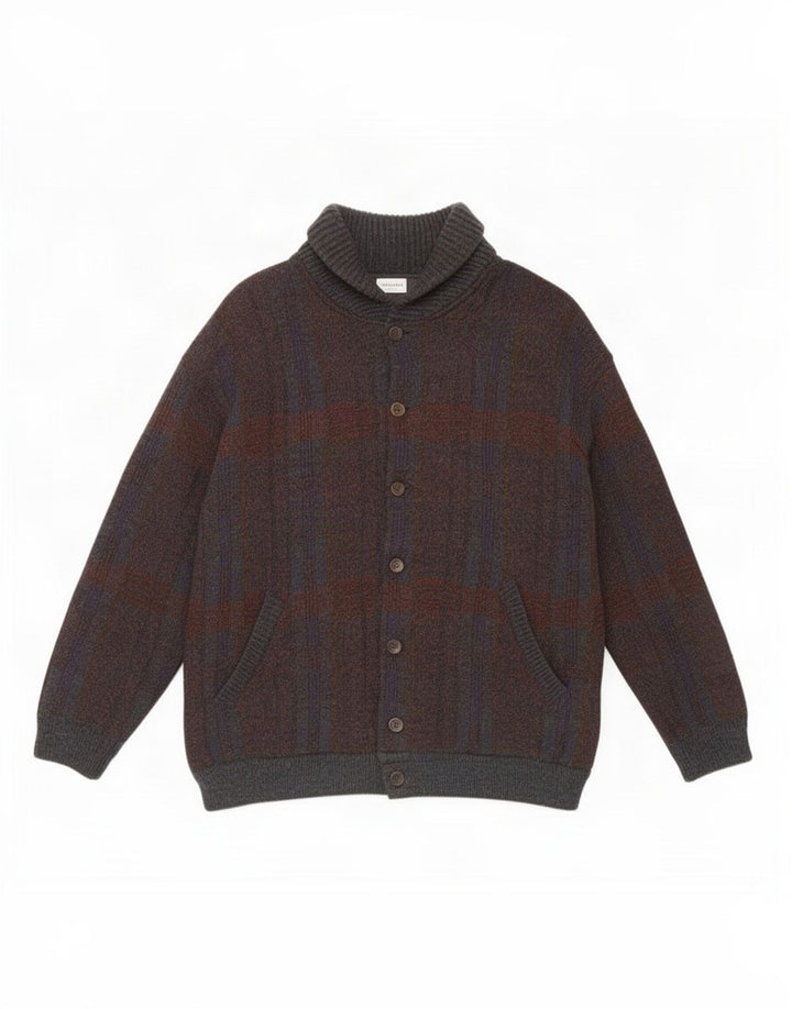 Pulover Cardigan Settebello pentru bărbați, mare, gri acrilic cu carouri