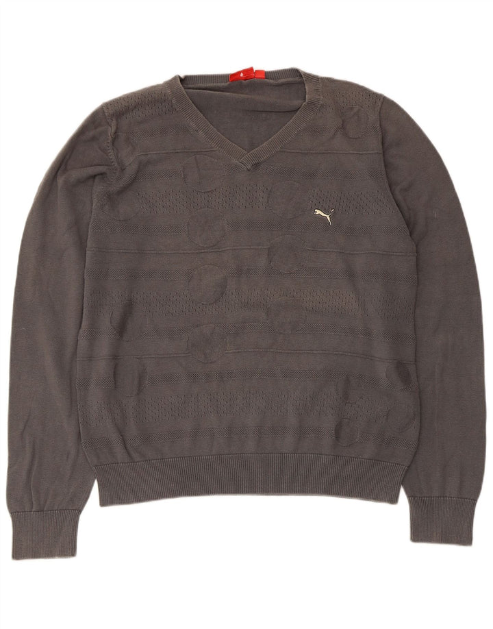 Pulover cu decolteu în V Puma pentru bărbați, bumbac geometric, gri mare