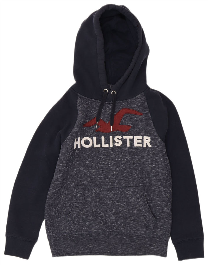 Pulover pentru bărbați HOLLISTER cu glugă grafică XS bleumarin din bumbac color bloc