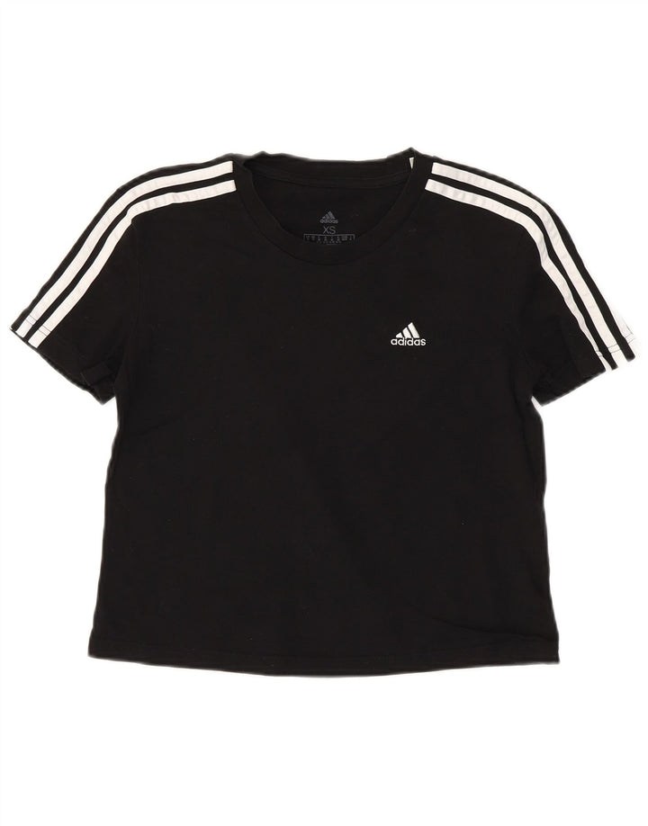 Tricou crop ADIDAS pentru femei UK 4/6 XS bumbac negru
