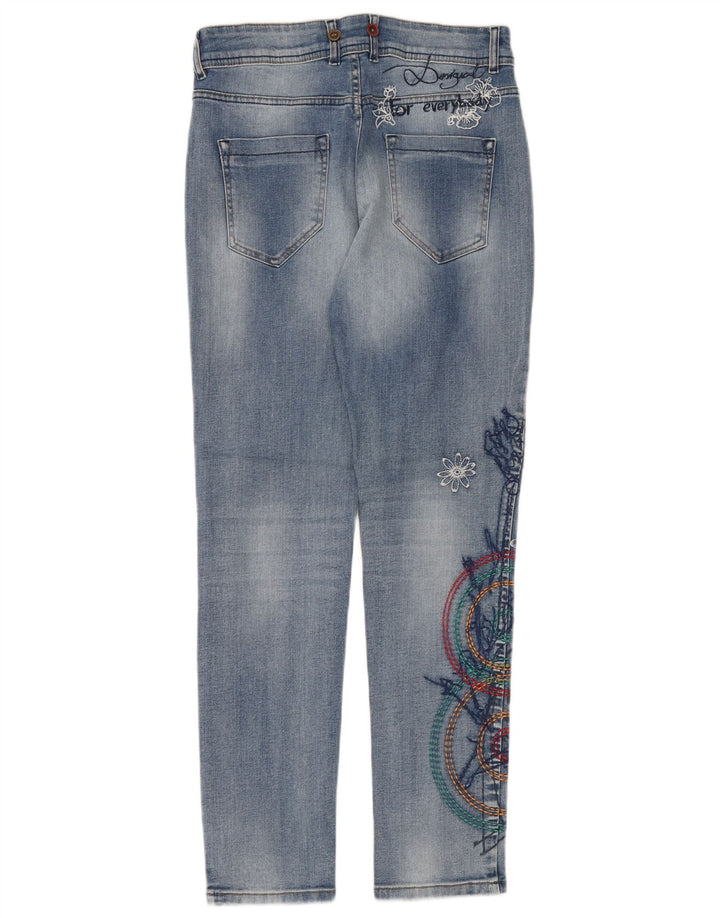 DESIGUAL Blugi subțiri cu grafic pentru femei W24 L32 Poliester floral albastru