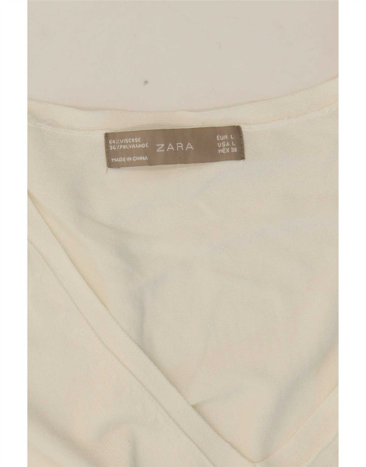 Pulover cu decolteu în V Zara pentru femei UK 14 Viscoză albă medie